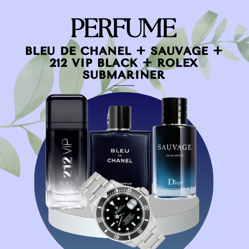 PERFUME SAUVAGE 100ml+BLEU 100ml+VIPBLACK100ml + ROLEX SUBMARINER